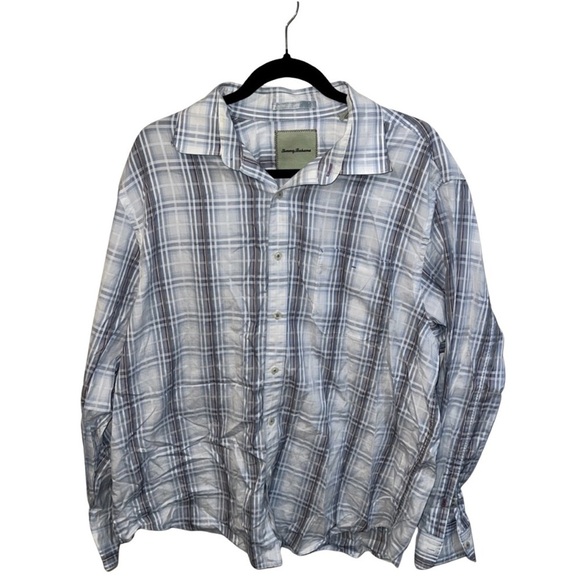 Tommy Bahama Blue Plaid Long Sleeve Shirt XL - 100% Cotton Casual Style - Picture 1 of 8